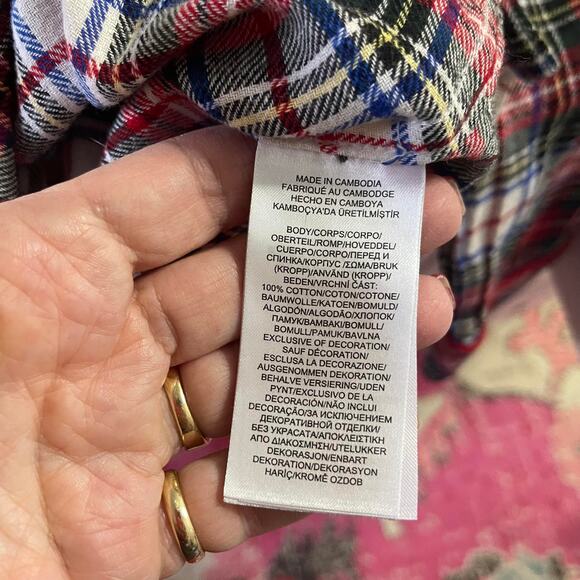 Lauren Ralph Lauren sleep shirt pajama top white red green plaid women's large - Picture 9 of 16